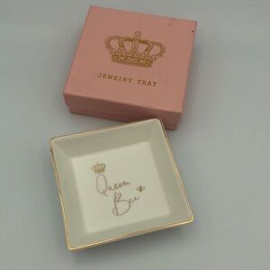 Ceramic Trinket Jewelry Tray with Gold Accents Queen Bee